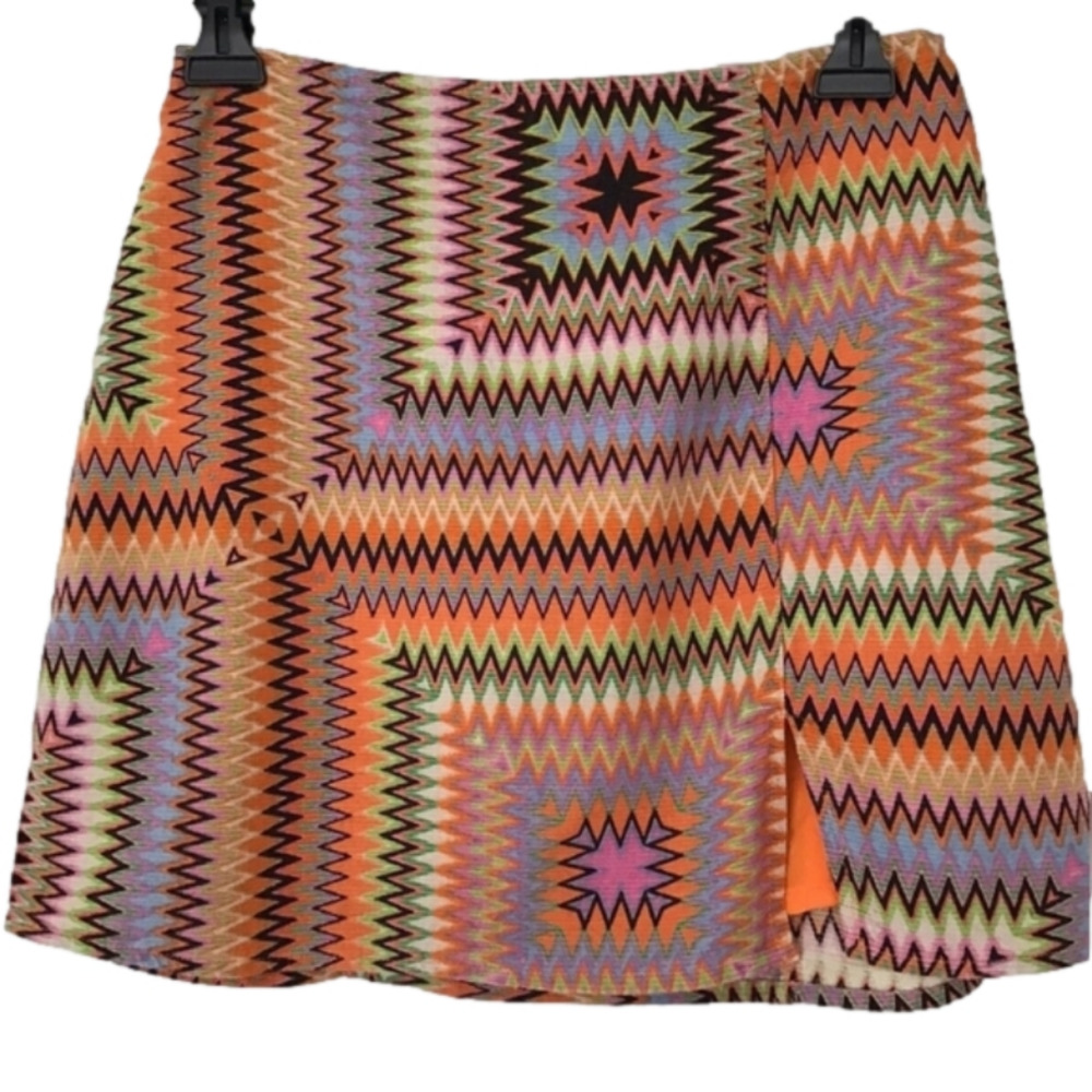 Nwt Urban Outfitters Linen Lined Mini Skirt Multicoloured Zigzag Striped Size M
